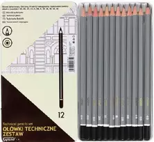 Techniniai pieštukai piešimui metalinėje dėžutėje, 12 vnt. rinkinys Grand
