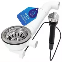 Aquade Ventilio krepšelio vožtuvas 114 mm – Ventilio krepšelio kriauklė – Sifono kriauklės rinkinys virtuvei – Kriauklės nutekėjimas – Modelis: Bowden Cable + Raumschaffer