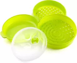 Garų puodas Innovagoods Dvigubas garintuvas Fresh, skirtas mikrobangų krosnelei, žalias, 22 x 12/17 cm