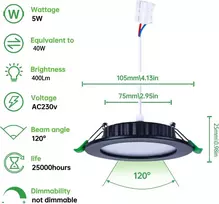 Lubinis šviestuvas Led įleidžiami prožektoriai, 230 v plokšti, 5 w led prožektoriai, neutrali balta, 4500 k, apvalūs matinės juodos spalvos metaliniai įleidžiami šviestuvai, lubiniai prožektoriai, ploni lubiniai prožektoriai, įleidžiami prožektoriai virtuvei