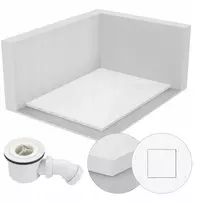 Sevante stačiakampis dušo padėklas 90x70 cm akmens raštas 2,6 cm baltas + sifonas