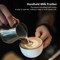 Electric Handheld Milk Frother Stainless Steel Matte Noise Free Mini Drink Mixer with Metal Base for Kitchens Black and Bracket