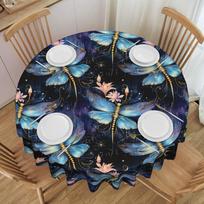 Round Glowing Fireflies and Dragonflies with Flowers Table Cover Magical Fantasy Blue  Tablecloth for Picnic 70 inch Table Cloth 50inch(127cm) white