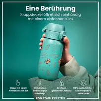 Ion8 vaikiška gertuvė, nerūdijantis plienas, lengva, 400 ml, neizoliuota, nepralaidi, atidaroma viena ranka, saugus užraktas, galima plauti indaplovėje, atlenkiamas dangtelis, lengva valyti, kiaušinis drakonui