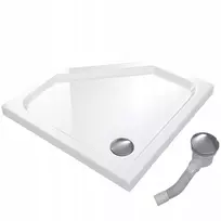 Dušo padėklas penkiakampis 80x80 Slim žemas 5 cm baltas Baltas su sifonu