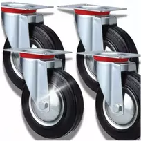 4x 75 mm ratukai, riedantys, metaliniai-guminiai, pasukami, vežimėlio ratas 3"