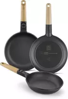Bra Market | 28 cm keptuvė iš lieto aliuminio su nuimama natūralaus medžio rankena, triguba nelipni danga, be Pfoa, tinka visų tipų viryklėms, įskaitant indukcines