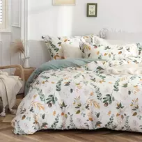 Patalynės komplektas Mildly Antklodės užvalkalas 220 x 240 cm, medvilnės botaninis motyvas, 100% skalbta medvilnė, Oeko-tex, tropinės gėlės, dvigulės lovos patalynė, 220 x 240 cm, suaugusiems, medvilnė su 2