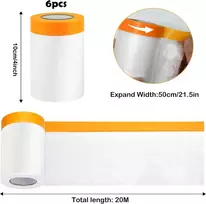 Gigmeta 6 ritinėliai maskavimo plėvelės dažytojui, maskavimo plėvelės juosta auksinė juosta maskuoklis su plėvele 55 cm x 20 m, skaidri maskavimo plėvelė su audinio lipnia juosta lipni dažytojo plėvelė dažytojo juosta
