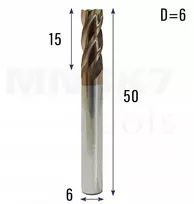 Spiralinė galinė freza metalui Cnc 4p Hrc fi 6mm Vhm (huhao)