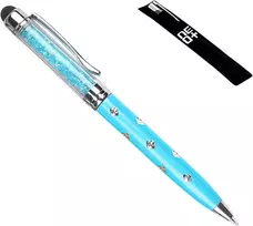 2 in 1 capacitive touchscreen stylus pen ir ballpoint rašiklis su swarovski kristalais + 2 papildomi užpildai, mėlynas