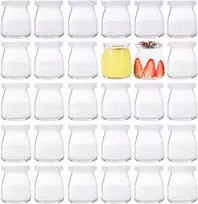 Lawei 30 jogurto stiklainių su dangteliais rinkinys, stiklinės tulpės formos desertiniai stiklainiai, stiklainiai uogienėms, pyragams, maisto želė, desertams - 200 ml