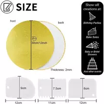 Yiyico torto padėklas, apvalus, 30 cm / 12 colių skersmens, 4 vnt., daugkartinio naudojimo torto pagrindo lėkštės tortams transportuoti, su 3 tortų grandikliais (auksinis)