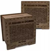 Woodmanucom medinė taupyklė su išgraviruotu užrašu, dovana bet kokiai sumai, pinigų taupymas