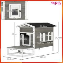 Outdoor cat kennel - AKOZON - 8943 - With terrace - Fir wood - Raised and waterproof