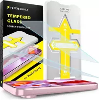 Flexischutz® apsauginis stiklas, skirtas Google Pixel 9 Pro Xl, ekrano apsauga, stiklinė ekrano apsauga su praktiška montavimo priemone, ekrano apsauga, stiklo plėvelė su šablonu [pakuotė