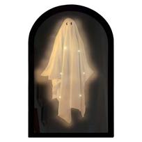 Eerie Effect Hologram Ghost Mirror Creative Scary Night Light Halloween Ghost Mirror  Prank Decor 35x20cm-Warm Light Style B