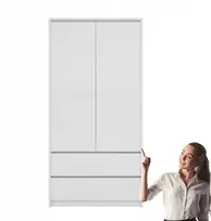 Moderni spinta 90 cm drabužių spinta balta su 2 stalčiais | 180x90x51 cm