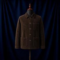 Men's Vintage French Retro Workwear Multi-Pocket Corduroy Jacket L black