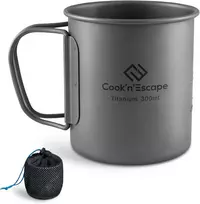 Cook'n'escape titan 300 ml kempingo puodelis, skirtas maisto gaminimui ant atviros ugnies, su sulankstomomis rankenėlėmis, skirtas iškyloms gamtoje ir žygiams