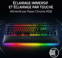 Razer Blackwidow V4 Pro (geltona Switches) mechaninė žaidimų klaviatūra (mechaniniai jungikliai, tyli, slinkties ratukas, 8 specialūs makro klavišai, dirbtinės odos riešo atrama, Rgb Chroma) Fr klaviatūra, Fr išdėstymas