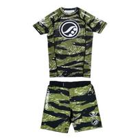 Grappling Rash Guard & Fight Shorts Brazilian Jiu-Jitsu No Gi Men's Sports Casual T-Shirt Set Summer Forest & Desert Camo Style 6XL