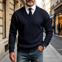 Men's V-Neck Knit Sweater, Long Sleeve Stretch Pullover, Color Top XXXL black