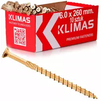 Varžtai medžiui 6.0x260 mm. Torx dailidžių 10vnt kūginiai, frezuoti