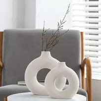 Aruva Ceramics Vaza – 2 baltų keraminių vazų rinkinys namų dekoravimui, vazos džiovintoms gėlėms ant stalo su pampų žole, kambario dekoracija dovanai, maža ir vidutinė