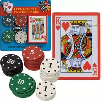 Pokerio rinkinys: žetonai 24vnt, kortų kaladė, žaidimo kortos su žetonais