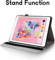 Succtopy dėklas, skirtas ipad 9.7 colių (2018/2017 modelis, 6-oji/5-oji karta)/ipad air 1/2 apsauginiam dėklui, itin plonas pu odos dėklas su stovo funkcija ir pieštuko laikikliu, skirtas ipad 6/5, raudonas