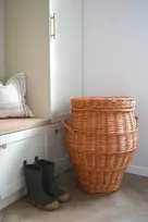 Didelis pintas krepšys 'barrel' iš vytelių, natūralus apvalus, aukštis 65 cm