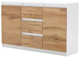 Komoda Balta/wotan su stalčiais Didelė spintelė Aga 120cm miegamajam, spalva