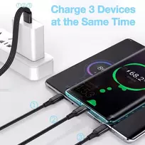 3-in-1 Usb-c įkrovimo laidas, 120 cm, greitas įkrovimas ir duomenų perdavimas
