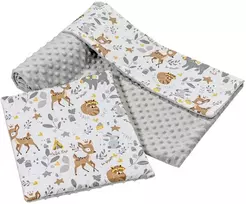 Vaikiškas pledas-žaidimų kilimėlis su pagalve 100% medvilnė Minky vaikiškas pledas didelis dvipusis 75 x 100 + 35 x 30 cm daugiafunkcis lovai vežimėliui Medi Partners (elnias su pilku Minky)