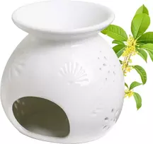 Keraminis eterinių aliejų degiklis, aromaterapinė lempa su žvakių laikikliu, botaninės formos aromato difuzorius, žvakidė, smilkymo priedai kvapniems aliejams, gėlių rašto aromato difuzorius - 11 x 11.3 x 11 cm