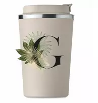 Terminis puodelis Premium, smėlio spalvos, su raide G, vardo monograma Gražina Kt_229_b