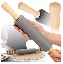 Silikoninis tešlos kočėlas 38 cm, Xxl dydžio, su medinėmis rankenėlėmis