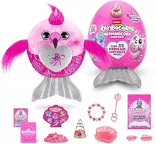 Zurutoys Rainbocorns Mermaidcorns 7 serijos flamingas, kolekcinis pliušinis žaislas, daugiau nei 35 staigmenos, undinės kostiumo aksesuarai, dovana mergaitėms (flamingo), vidutinis