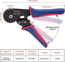 Ferulių užspaudimo įrankių rinkinys, savaime prisitaikantis šešiakampis vielos užspaudimo įrankis 0,08–16 mm² su 1200 raudonos varinės vielos galiniais terminalais, reketinis vielos užspaudimo įrankis vielos galinėms ferulėms