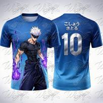Jujutsu Kaisen Gojo Satoru 3D Print Soccer Jersey Summer  Short Sleeve T Shirt Men Women Unisex No.10 Sport Tee Top 5XL blue