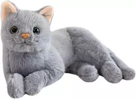 Pliušinis katinas, kimštinis žaislas, pilkas pliušinis katinas, pliušinė katės lėlė, miela pliušinė katė, gimtadienio dovana, namų dekoracija, 30 cm