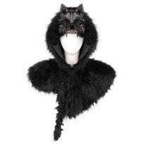 Viking Wolf Skull Fur Shoulder Shawl Halloween Cosplay Costume Adult Party Prop Black black