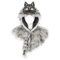 Viking Wolf Skull Fur Shoulder Shawl Halloween Cosplay Costume Adult Party Prop Dark Gray gray