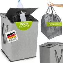 Krockazone. Indėlių butelių laikymo dėžė su 110 l Xxl krepšiu ir dangčiu su anga buteliui - talpa tuštiems ir senam stiklui - butelių surinkimo organizatorius, indėlių konteineris virtuvei - pilka