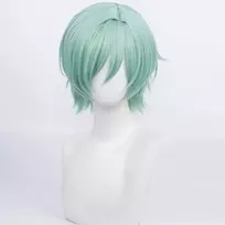 Žydras anime perukas su trumpais tiesiais karščiui atsparaus sintetinio pluošto plaukais Helovino komiksų konvento cosplay pasirodymui