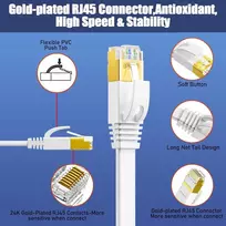 Lan kabelis 50 metrų, Cat 7 tinklo kabelis 50 m, skirtas naudoti lauke ir patalpose, didelės spartos plokščias ethernet kabelis 600mhz 10gbps, S/ftp baltas gigabitinis Rj45 interneto jungiamasis kabelis, atsparus vandeniui, skirtas maršrutizatoriui XBOX (