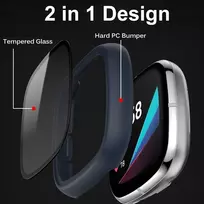 Miimall dėklas, suderinamas su Fitbit Versa 3 / Sense, su stikliniu ekrano apsaugos elementu, itin plonas kompiuterio apsauginis dėklas, pilna apsauga nuo įbrėžimų, ekrano apsaugos elementas, apsauginis dėklas, skirtas Fitbit Versa 3 / Sense (mėlynas)