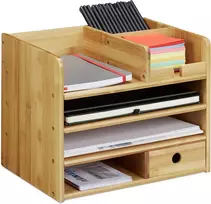 Relaxdays bambuko stalo organizatorius, A4 formato dėklas laiškams, užrašų ir rašiklių organizatorius, stalčius, biuro saugojimo sistema, A x P x G: apie 26 x 33 x 24 cm