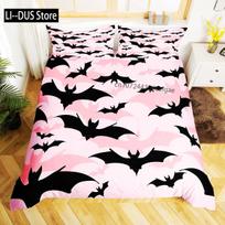 Happy Halloween Bedding Set 3D Bat Printing 2-3 Piece Set (No Core) Suitable For Bedroom Duvet Cover Set Halloween Decor Gift 155x215cm 3pcs